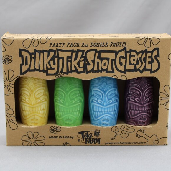 Vintage Tiki Mug Set - Dinky Tiki Shot Glasses by TikiFarm - Ceramic 4 Pack - Picture 6 of 7